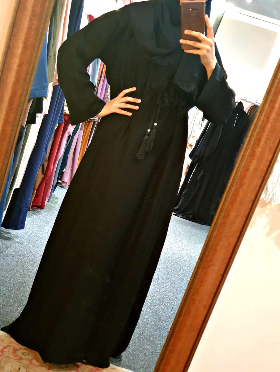 Black Drawstring Abaya with Hijab AbayaTopia