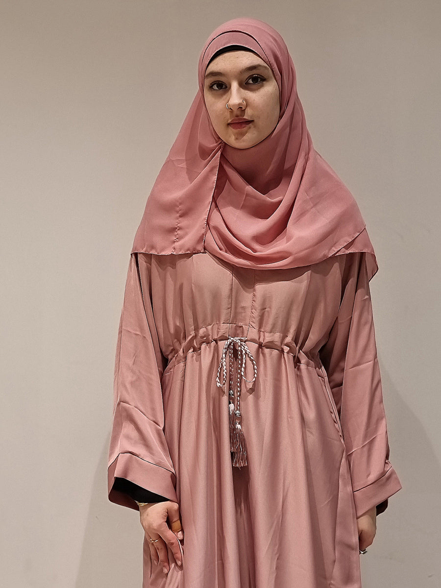 Pink Drawstring Abaya with Hijab AbayaTopia