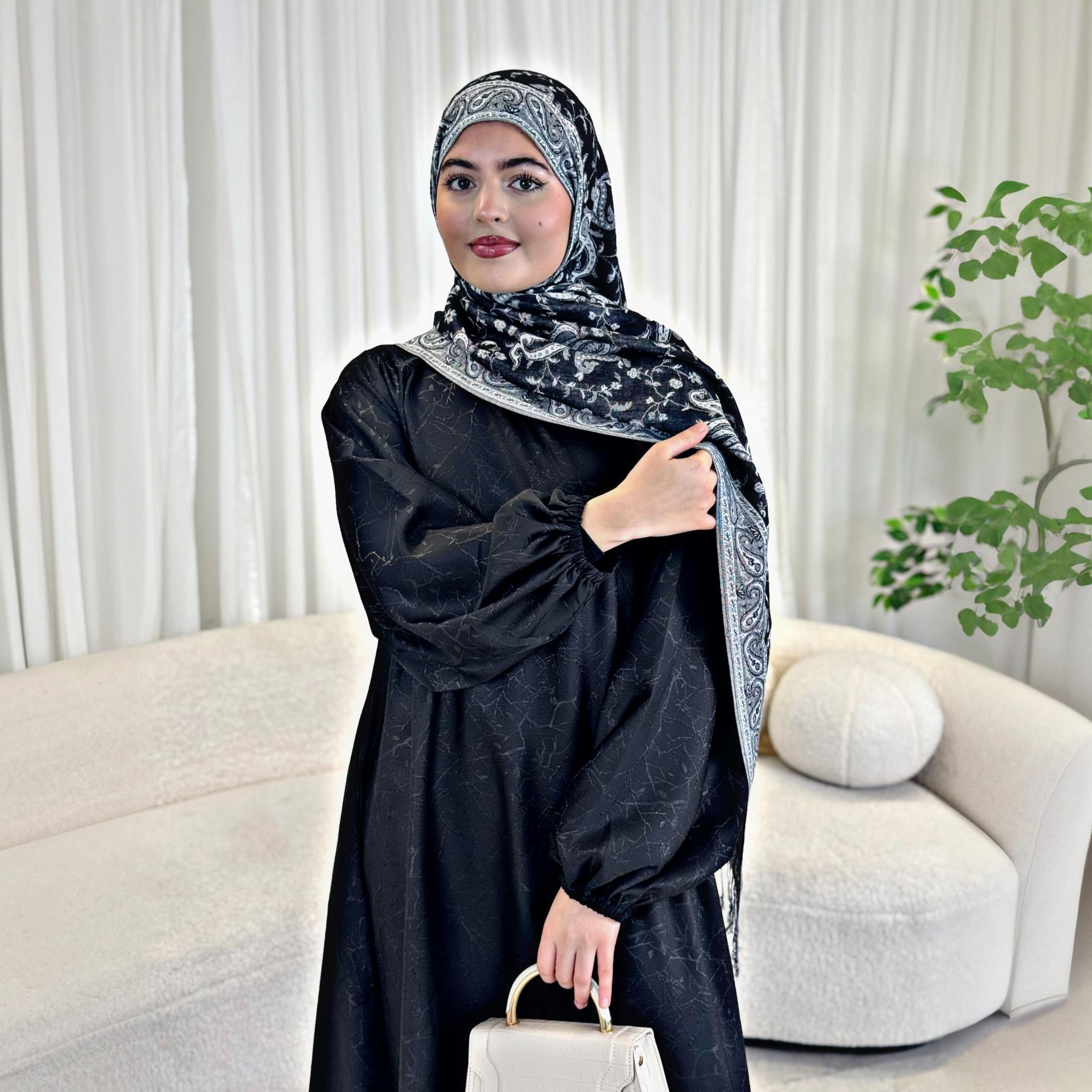 Nageena Self-print Closed Abaya with Pockets - CLEARANCE NO RETURN