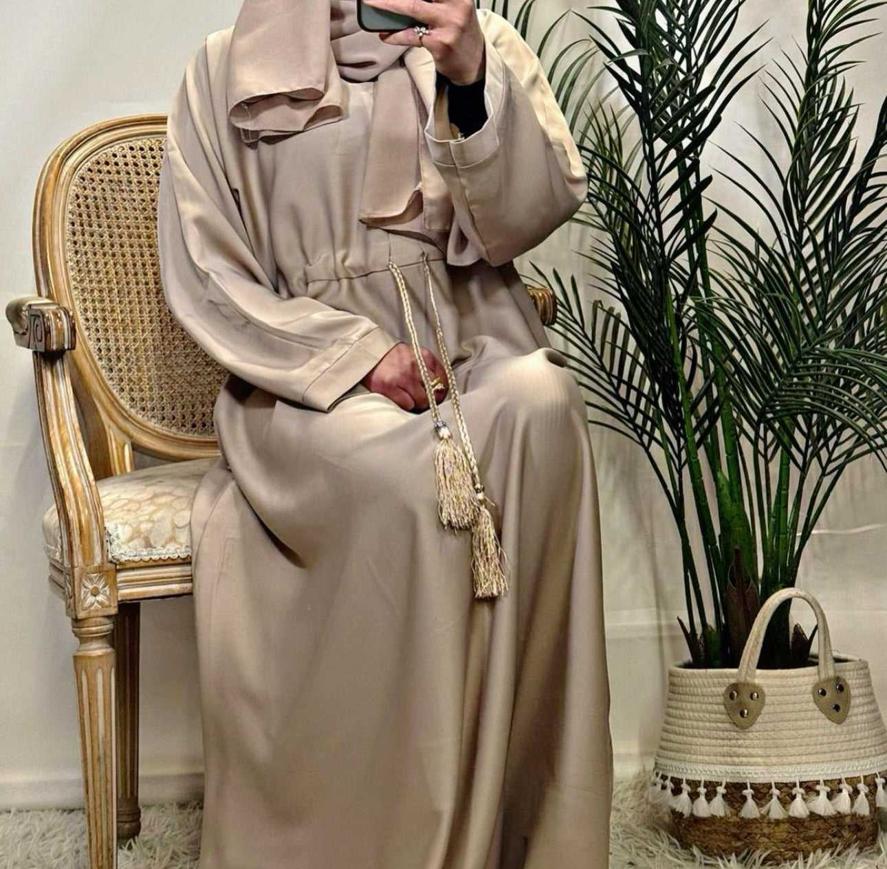 Mink Drawstring Abaya with Hijab