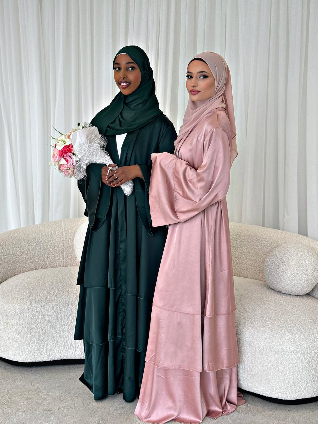 Taala Satin Layered Open Abaya with Hijab - CLEARANCE NO RETURN | AbayaTopia Taala Satin Layered Open Abaya with Hijab - CLEARANCE NO RETURN | AbayaTopia