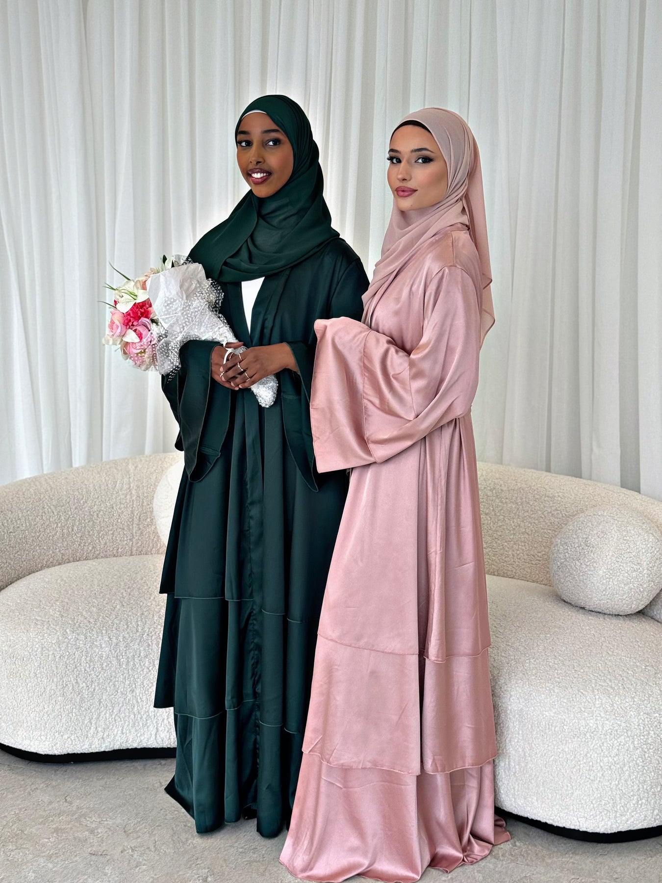 Taala Satin Layered Open Abaya with Hijab - CLEARANCE NO RETURN | AbayaTopia Taala Satin Layered Open Abaya with Hijab - CLEARANCE NO RETURN | AbayaTopia