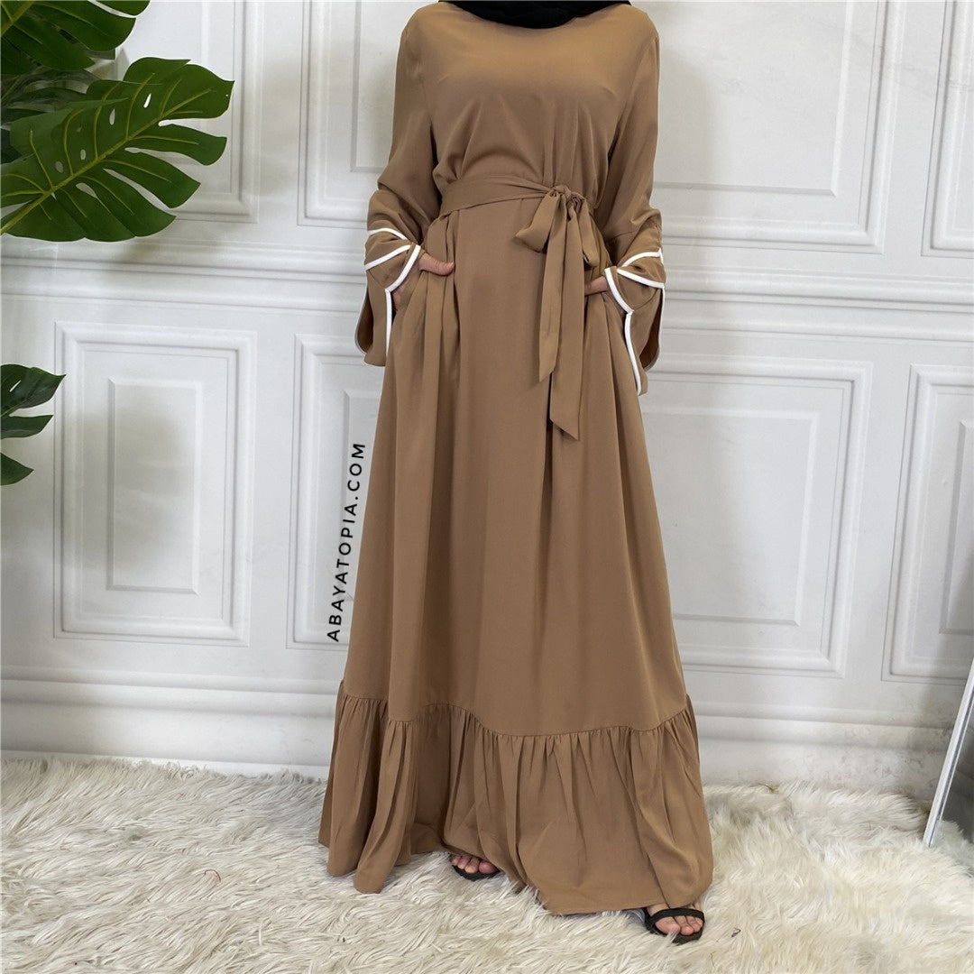 Tina Triple Piping Closed Abaya Dress with Pockets - Diff Colours ...