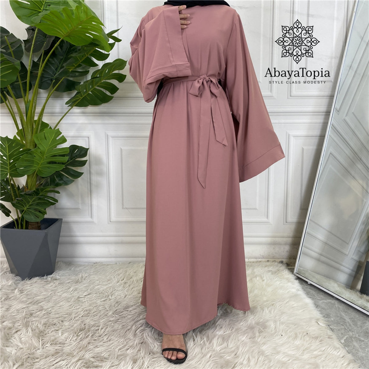 Plain and Simple Closed Loose Abaya with Wide Sleeves - Pink | AbayaTopia